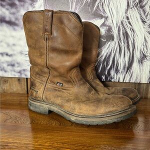 Justin Brown Leather Work Boots Waterproof Size 12D